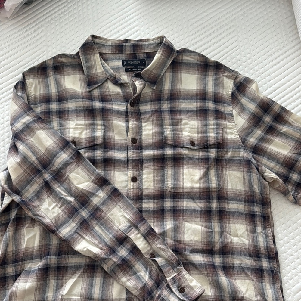 Men's Plaid Shirt - Cream and Brown